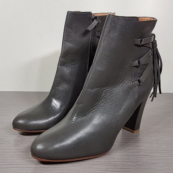 Halogen 'Sadee' Lace-Up Almond Toe Bootie, Grey Leather, Womens Size 9.5 M - Picture 3 of 11